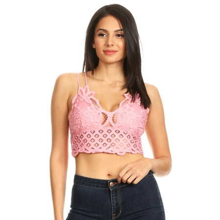 Womens Boho Floral Crochet Lace Racerback Tank Camisole Bralette Bra Summer Crop Bikini Top