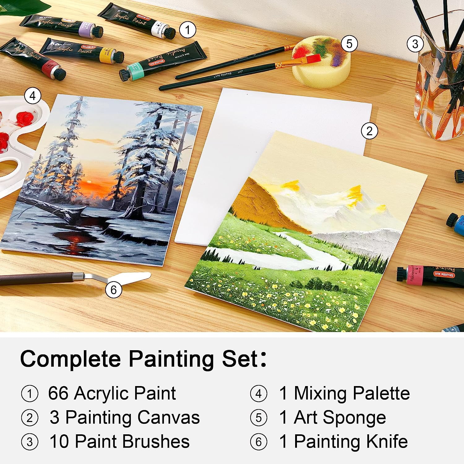 82 Pack Acrylic Paint Set, Shuttle Art 66 Colors Acrylic Paint with 10 Brushes, 22ml/0.74oz Tubes, Vibrant Colors,Painting Supplies for Kids, Adults Painting & Crafting on Canvas, Wood Ceramic
