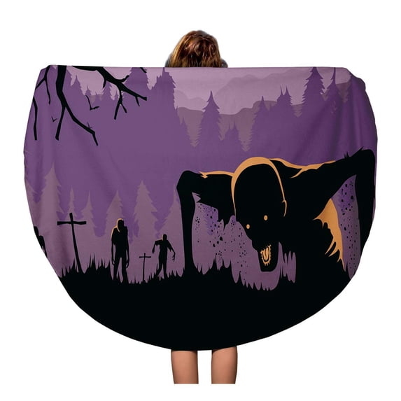 KDAGR 60 inch Round Beach Towel Blanket Silhouette of Zombies Horde Resurrected Out The Ground About Travel Circle Circular Towels Mat Tapestry Beach Throw