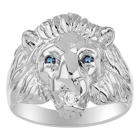 RYLOS Lion Head Ring with Gemstone Eyes & Diamond Mouth – Fun Designer Rings in Sterling Silver Alexandrite  Jewelry Size 9