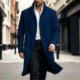 thumbnail image 2 of Men Long Overcoat Lapel Collar Button Front Oversized Jacket with Pocket,Warm Windproof Fall Winter Daily Casual Comfy Wear,Blue,3XL, 2 of 9