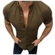 thumbnail image 1 of Camisas Oversize Hombre Camisa de manga corta con cuello levantado a cuadros de primavera y otoño para hombre, Top de tamaño con pecho de Color sólido (Green, L), 1 of 5