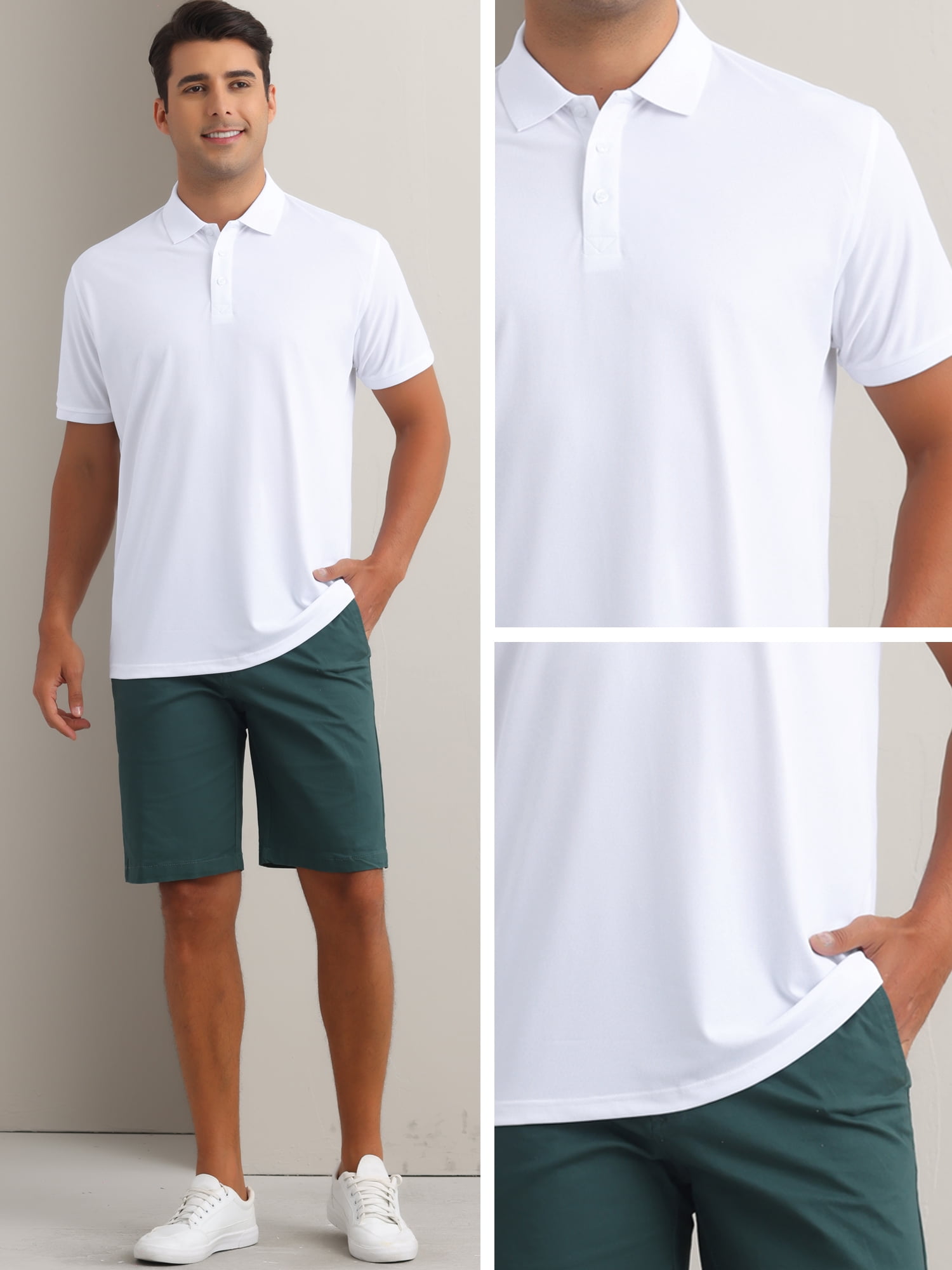 DARING DIVA Men's Solid Stretch Short Sleeve Slim Fit Golf Shirt M White