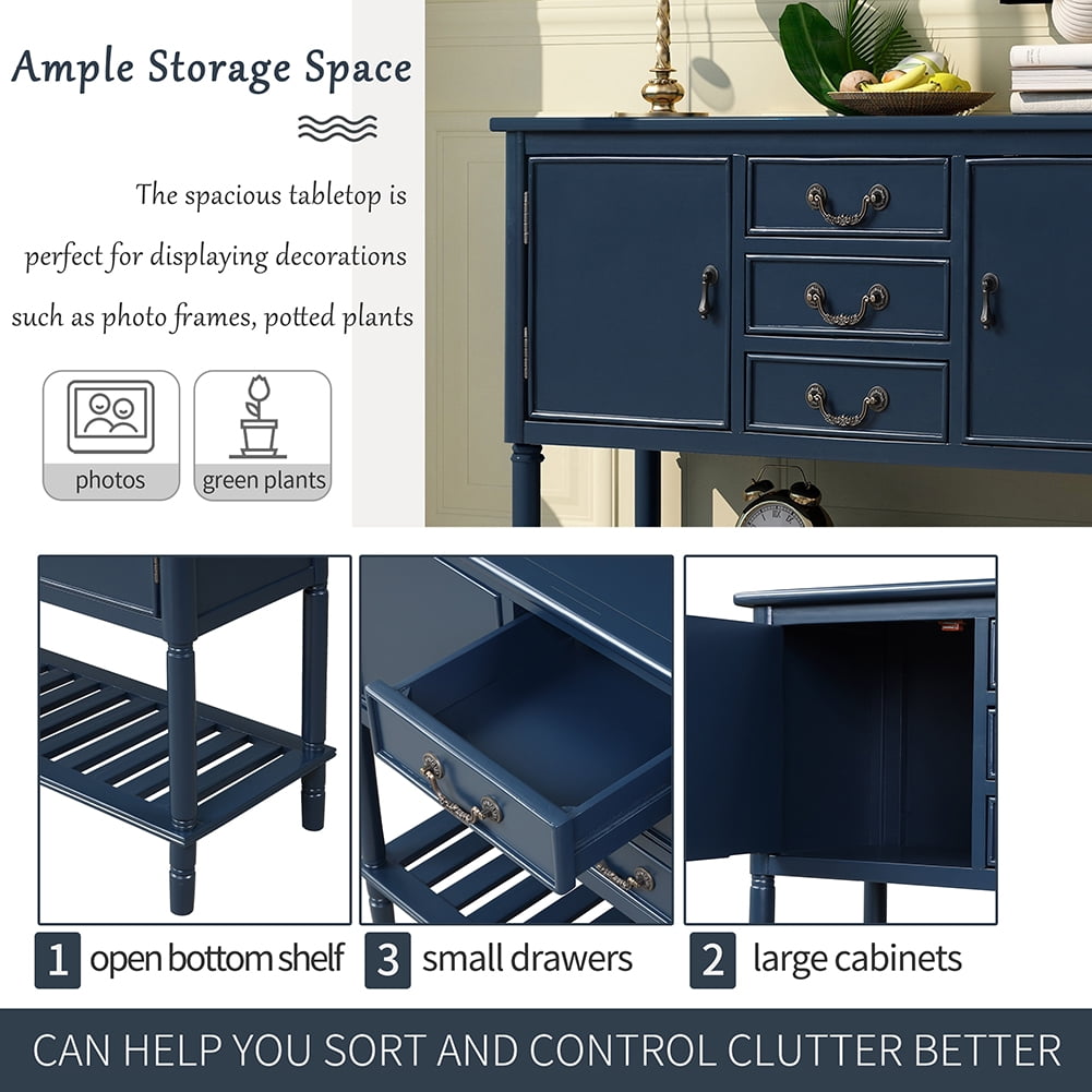 Lowestbest 45" Farmhouse Accent Entryway Table, Entry Table with 3 Drawers, 2 Cabinets and 1 Shelf (Navy Blue) Lowestbest 45" Farmhouse Accent Entryway Table, Entry Table with 3 Drawers, 2 Cabinets and 1 Shelf (Navy Blue)