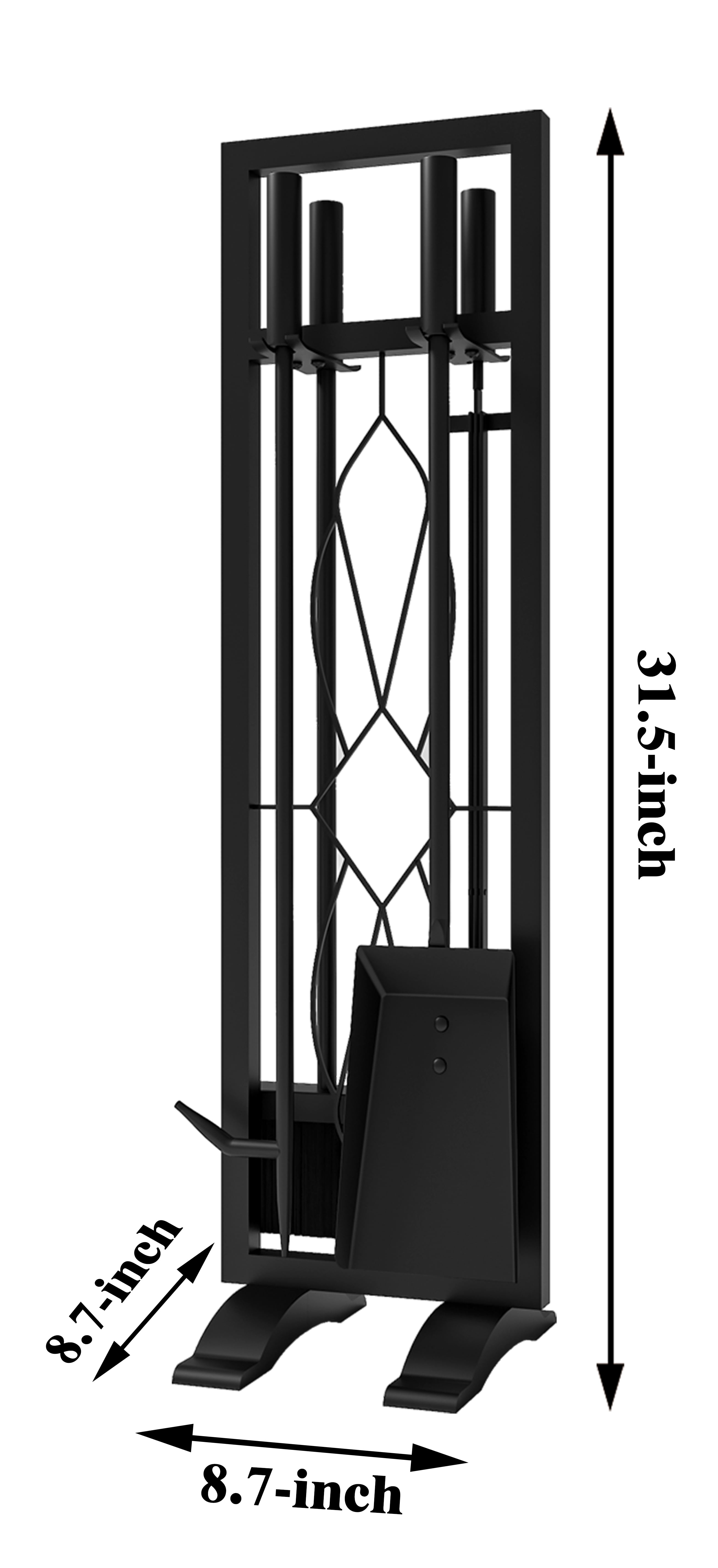 Fire Beauty 5-Piece Black Wrought Iron Fireplace Tools Set, Heavy Duty Fireside Accessories Kit with Stand, Indoor Wood Stove Fire Pit Tool Holder