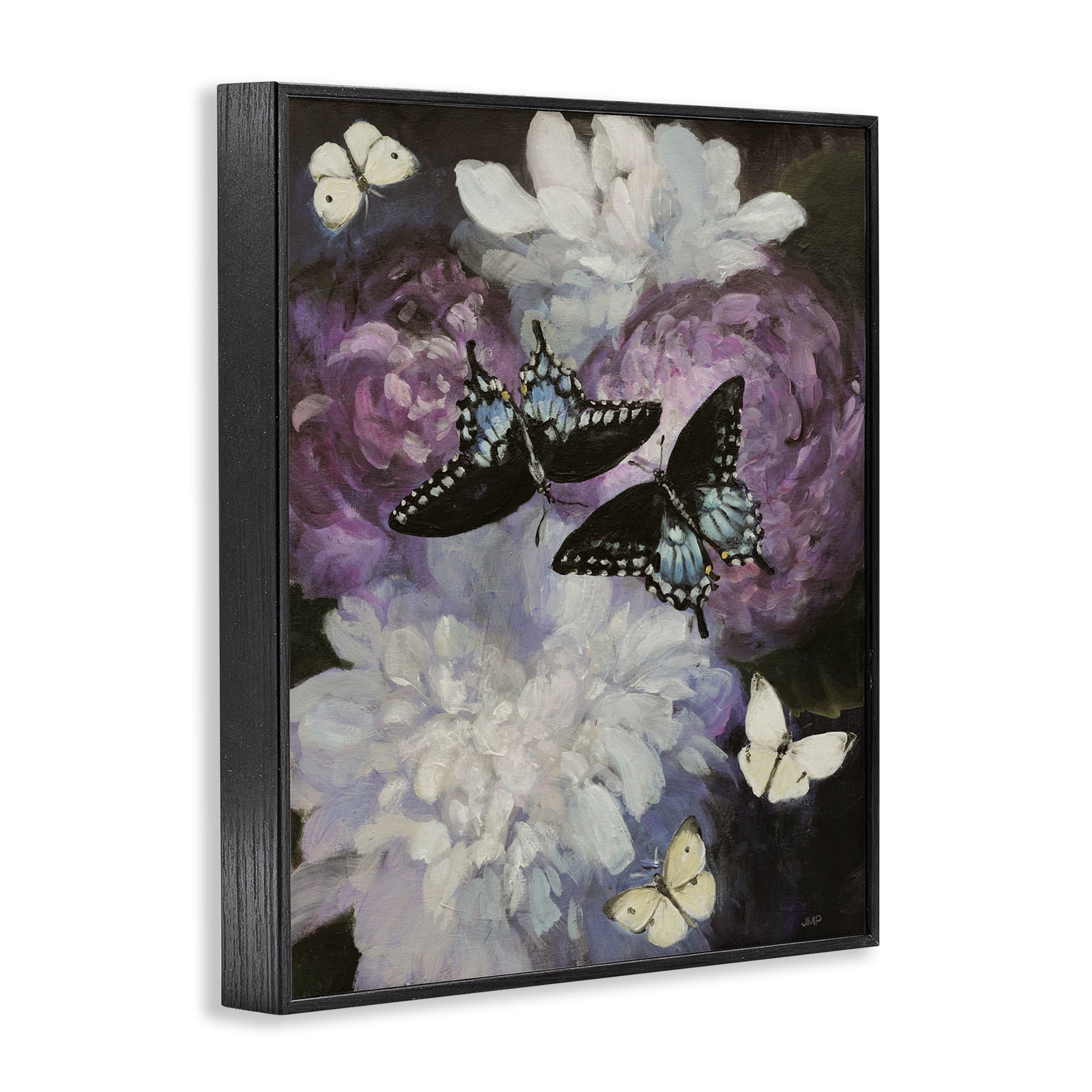 Stupell Industries Midnight Garden Butterflies Animals & Insects Painting Black Framed Art Print Wall Art, 16 x 20