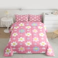 thumbnail image 2 of Feelyou Vibrant Flower Full Size Comforter Sets for Kids, Kawaii Cherry Blossoms Bedding Comforter Set, Cartoon Groovy Floral Reversible Bedding Sets, Breathable Home Decor, 3-Piece, 2 of 8