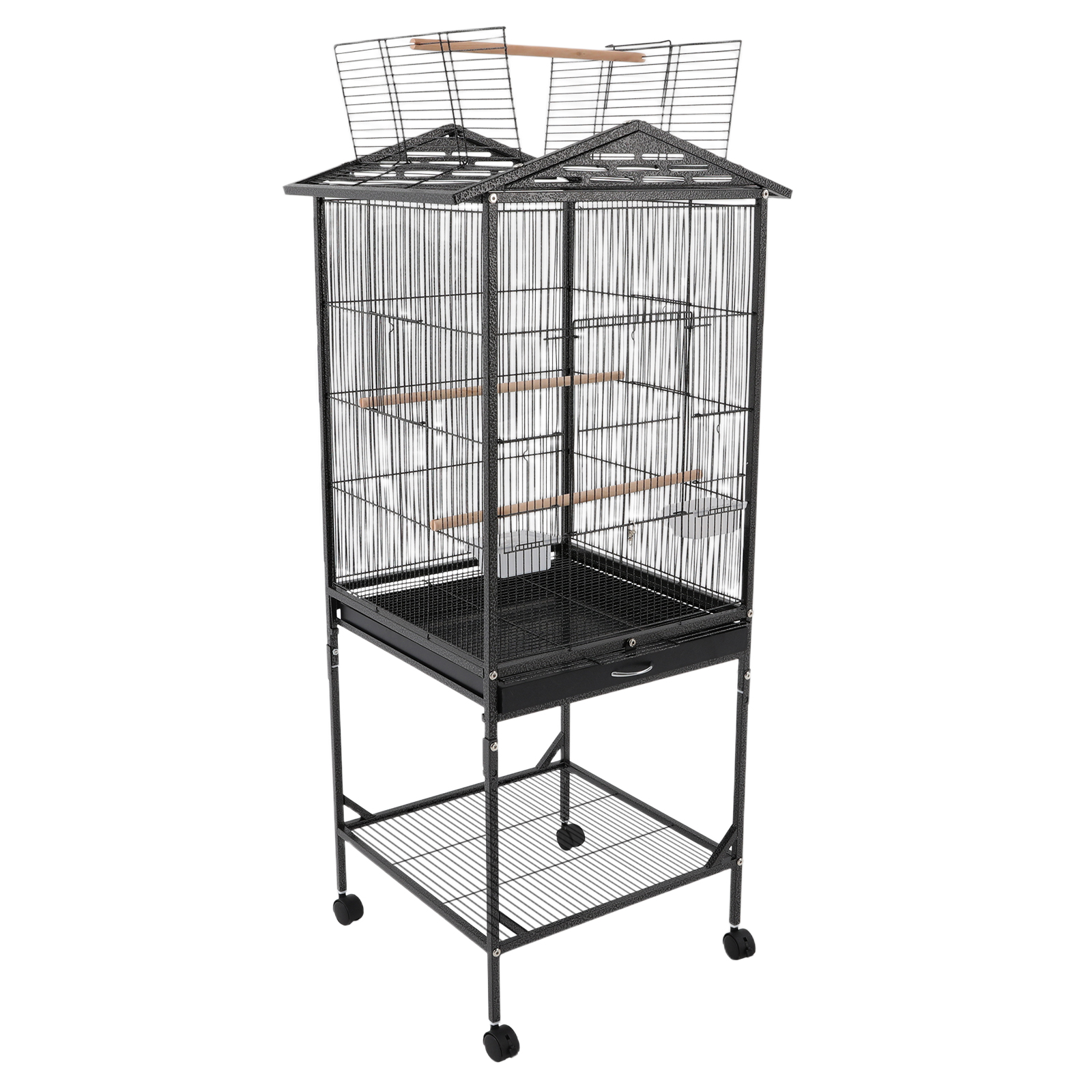 Black Iron 46*46*125cm Metal Birdcage Wheeled Storage Pet Cage Household Open Birdhouse