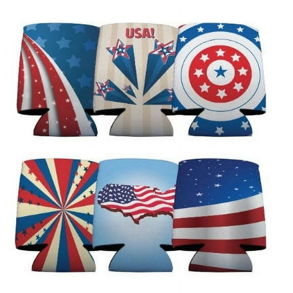 USA Patriotic American Can Coolers Set -6 designs- Set of 6
