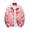 thumbnail image 2 of Joernso Jean Jacket Ripped Hole Solid Color Turndown Collar Streetwear Autumn Winter Loose Single Breasted Denim Jacket for Trip, 2 of 8