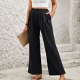 thumbnail image 2 of MIUOWANP Women's Elastic Waisted Pants with Pockets Solid Color Elastic Comfortable Home Wide Leg Pants Size S(4)Black, 2 of 5