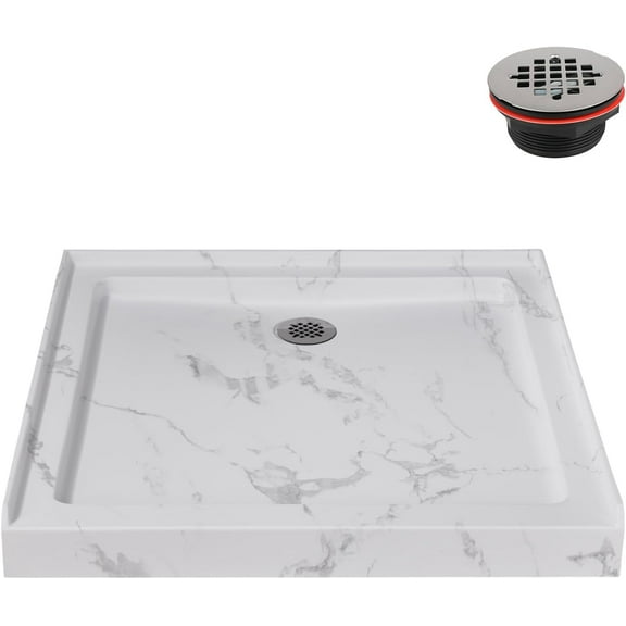 Streamline NTM-640-36MB-AL 36 in. x 36 in. Alcove Acrylic Shower Base in Matte Marble with Center Drain, Drain Included