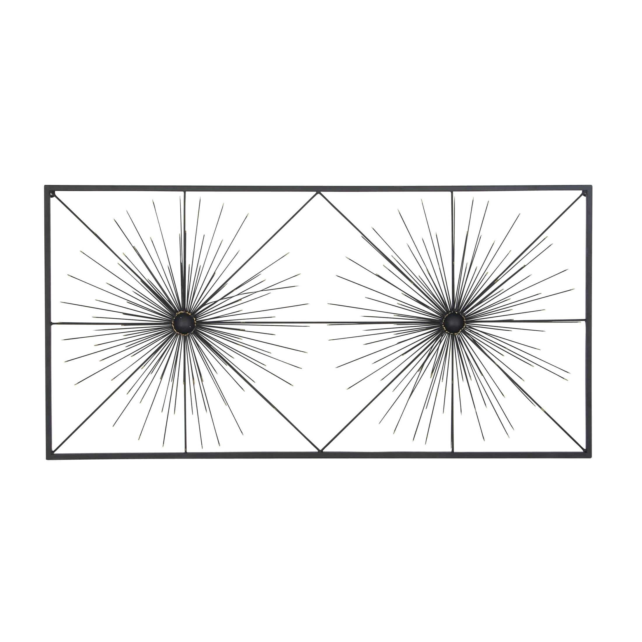 DecMode Black Metal Sea Urchin Starburst Wall Decor with Black Frame