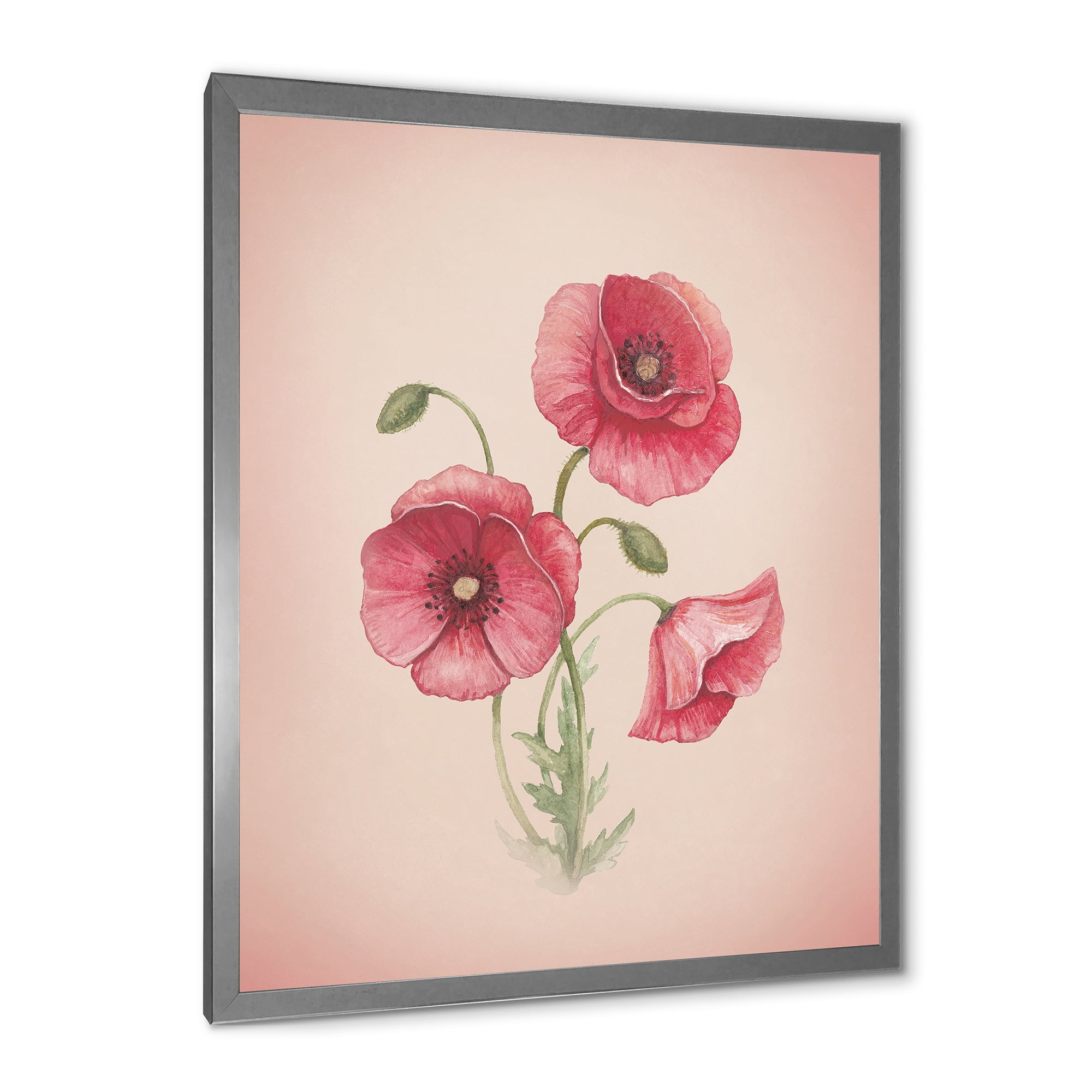 Designart 'Poppy Retro Flowers' Vintage Framed Art Print