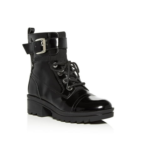 

MARC FISHER Womens Black Lace-Up Stretch 1 Platform Buckle Accent Treaded Bristyn Round Toe Block Heel Zip-Up Combat Boots 6.5 M