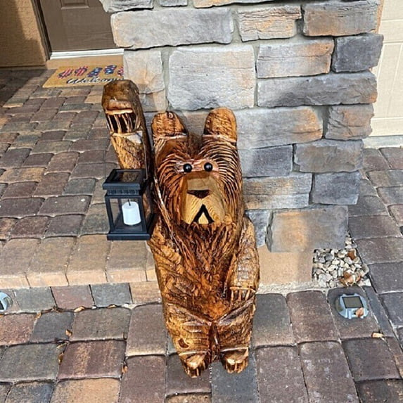 Garden Solar Lantern Statue of Carved Synthetic Resin Bear with Delicate Texture Handicraft Home Decor