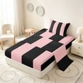 thumbnail image 2 of Manfei Geometric Stripe Twin Sheets, Pink Black Minimalist Bedding, Pink Reversible 3-Piece1 Flat Sheet + 1 Fitted Sheet + 1 Pillowcase, 2 of 6