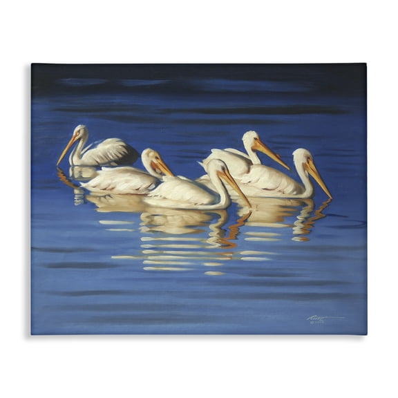 Stupell Industries Pelican Flock Lake Ripples Animals & Insects Painting Gallery Wrapped Canvas Art Print Wall Art, 20 x 16