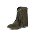 thumbnail image 4 of FRSASU Women's Fashionable Casual Versatile Cool Winter Tassel Sleeve Boots Short Boots Thick Heel Ankle Boots Green, 4 of 6