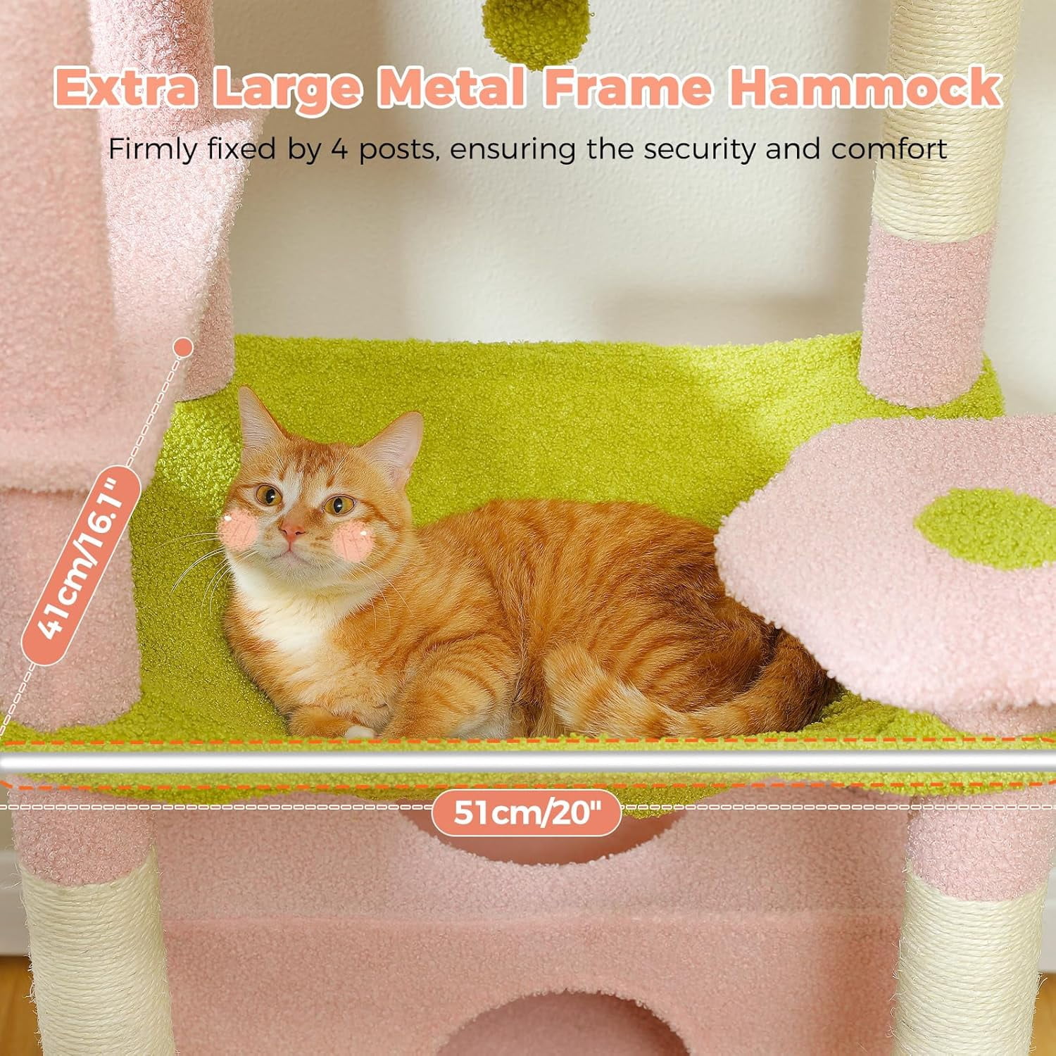 LEHOME Flower Cat Tree, 72 Inches Large Cat Tower with Steel Frame Hammock and 7 Scratching Posts, Tall Cat Tree with 2 Condos and Perches for Large Indoor Cats - Pink