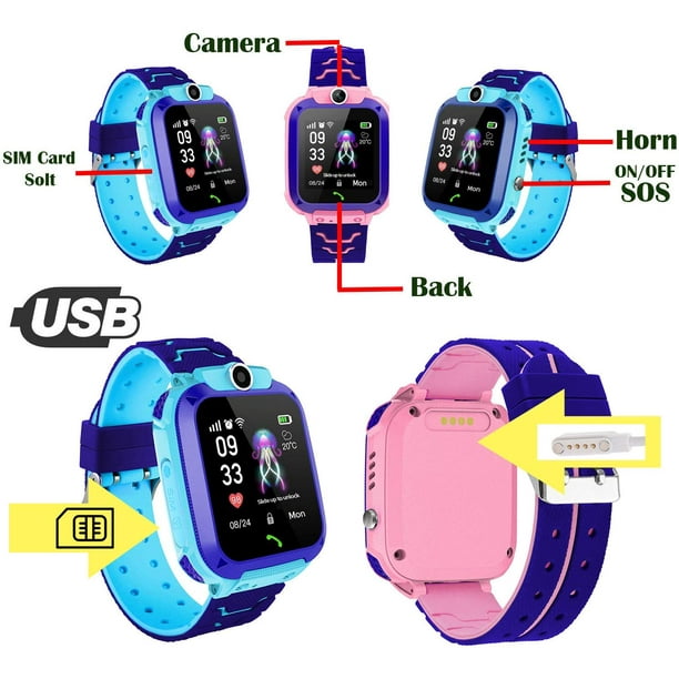 Montre GPS tracker enfant avec caméra étanche Couleur noir