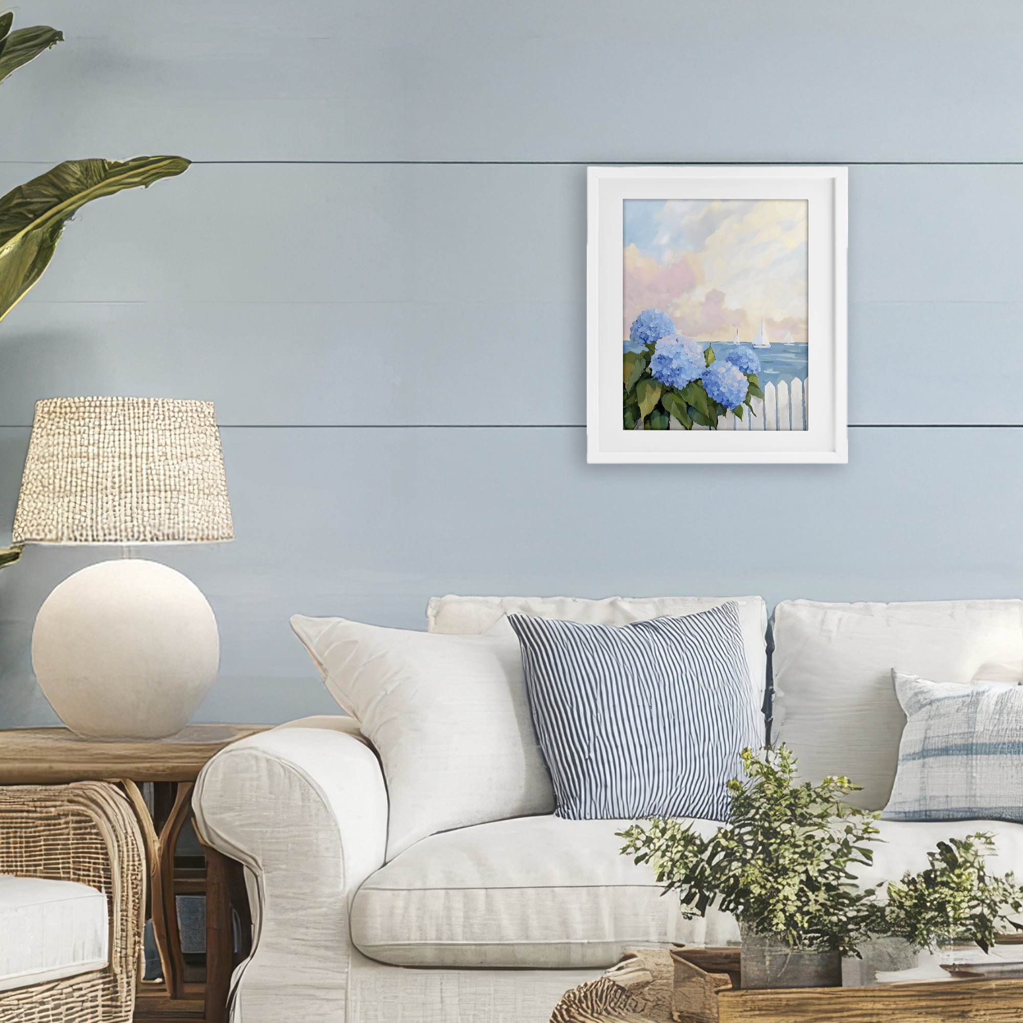 Stupell Industries Hydrangeas By The Sea White Framed Print Under Glass, design by Creative Studio