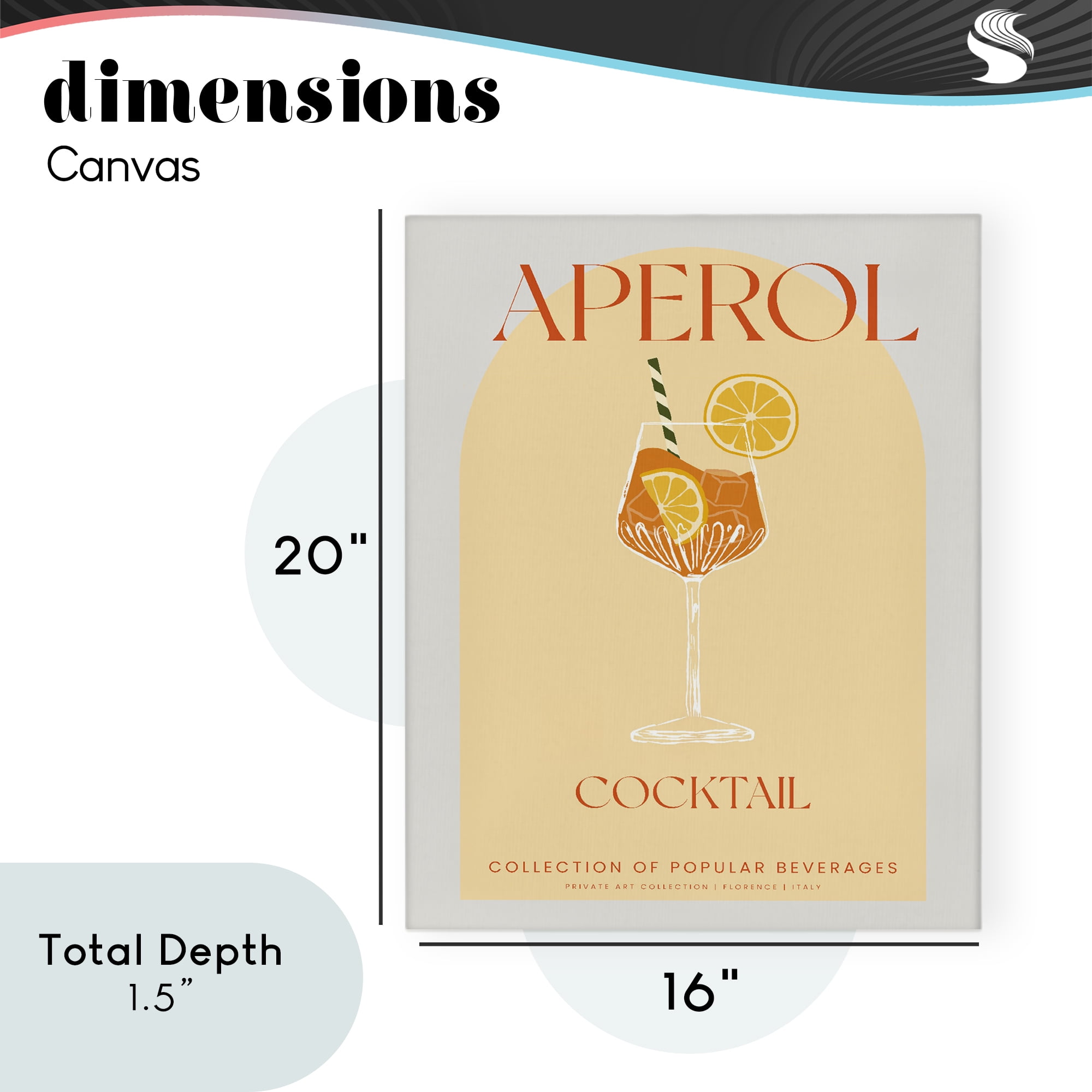 Stylish Retro Aperol Cocktail Canvas Wall Art, design by Lil' Rue