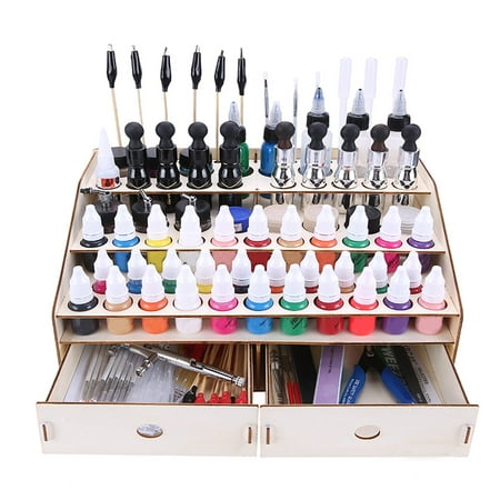 Wooden Paint Rack Stand Pigment Ink Bottle Paints Tool Storage with Cabinet Holder Modular Organizer for 15/80 Bottles of (Best Paint For Wooden Toys)