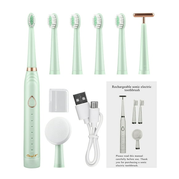 CkeyiN 3 in 1 Intelligent Ultrasonic Electric Toothbrush, Multifunctional Silicone Soft Bristle Electric Toothbrush, Facial Cleanser, Beauty Device
