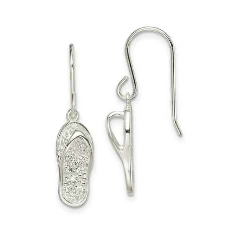 Flip White Earrings - Sterling Silver Cubic Zirconia Flip-Flop Dangle Earrings