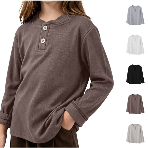 Acaics Girls' Long-Sleeve Layering T-Shirt: Fall Solid-Color Lightweight Modal Long-Sleeve Crew-Neck Top, Ages 0–15