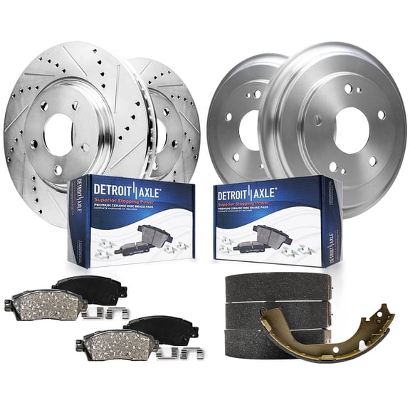 Detroit Axle - Brake Kit for 2006-2011 Honda Civic Front Drilled and Slotted Disc Brake Rotors Brakes Pads Rear Brake Drums Brake Shoes Replacement: 10.3" inch Front Rotor