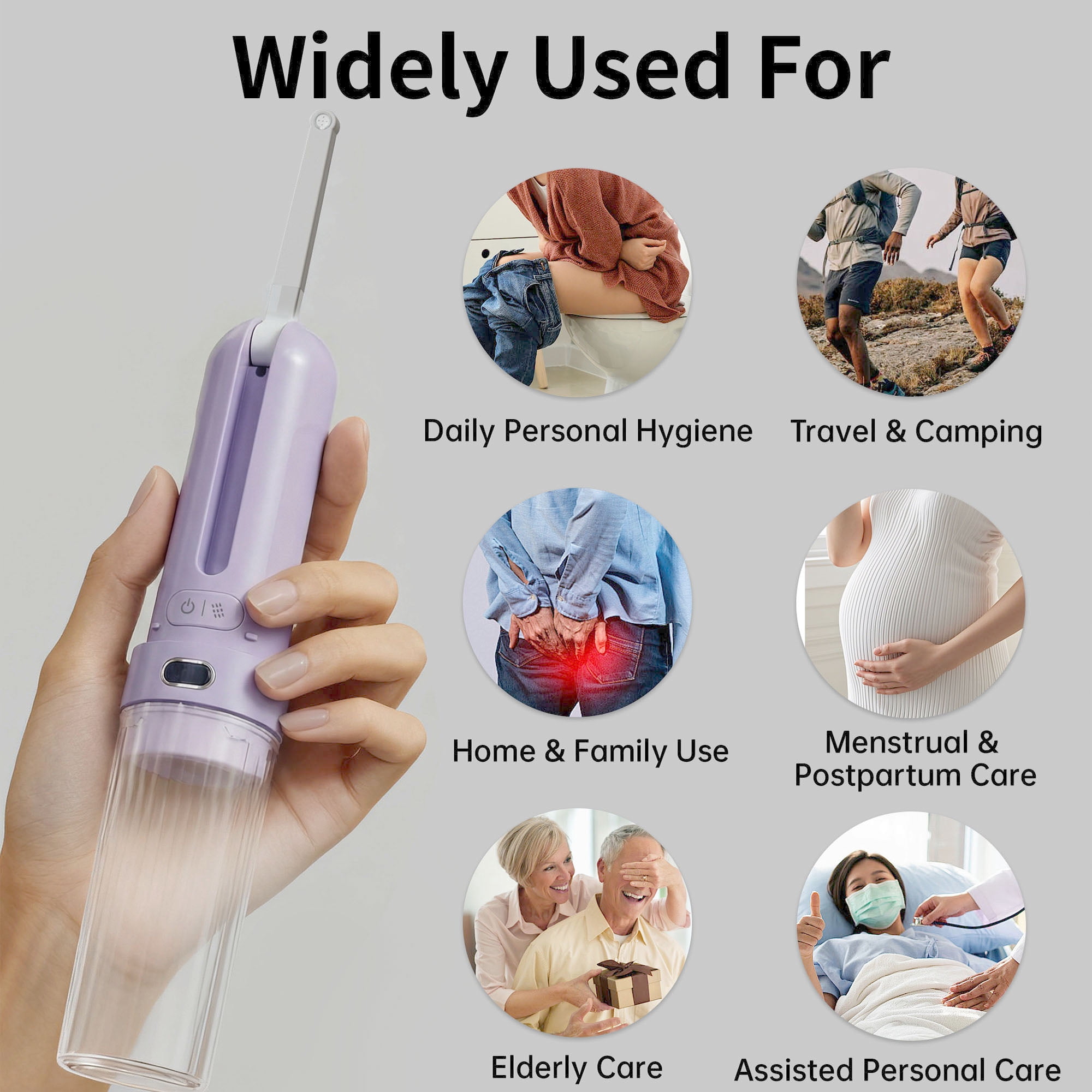 Portable Bidet for Travel, Personal Hygiene Sprayer Bottle Buddy for Women & Men, Mobile Bidets Portatil for Toilet,Rechargeable Electric Handheld High-Pressure Foldable USB-C Battery-Powered-Purple