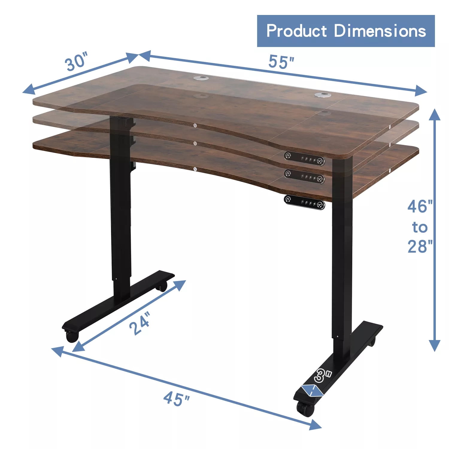 MXtark Electric Height Adjustable Standing Desk, Height Adjustable Ergonomic Desk,Splice Board Desk, Stand up Desk Workstation,Computer Table 55" Rustic Brown Top+Black Frame