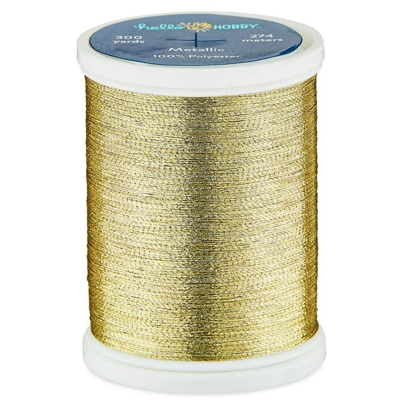 Hello Hobby Soft Gold Metallic 100% Polyester Thread, 300 Yards