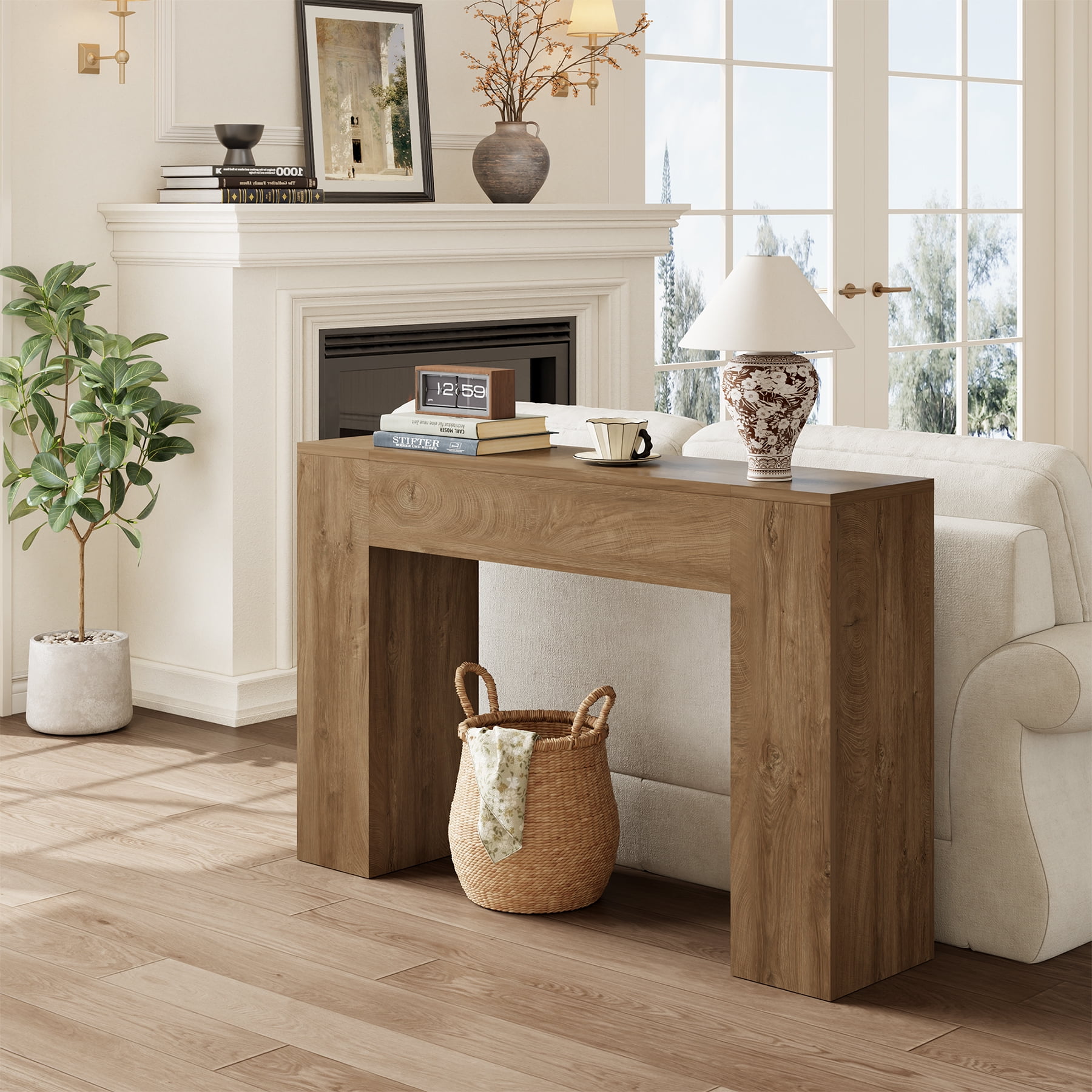 Wood Console Table for Entryway Living Room, 43-Inch Small Sofa Table, Farmhouse Rectangular Accent Console with Wooden Double Base for Behind Couch Hallway Foyer Entrance, Light Oak Brown
