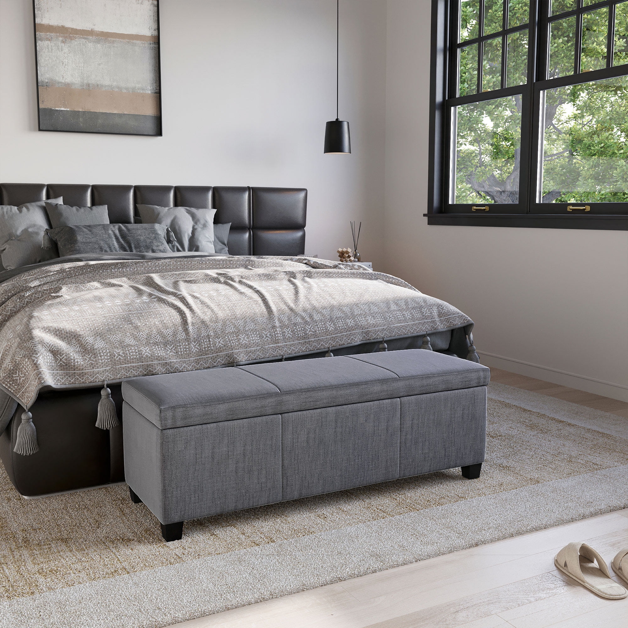 BELLEZE Storage Ottoman Bench Footstool - Amherst (Gray)