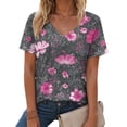 thumbnail image 6 of vigerkar Casual Tops for Women Boho Floral Printed V-Neck Vintage Short Sleeve Summer T Shirts (Grey, S), 6 of 9