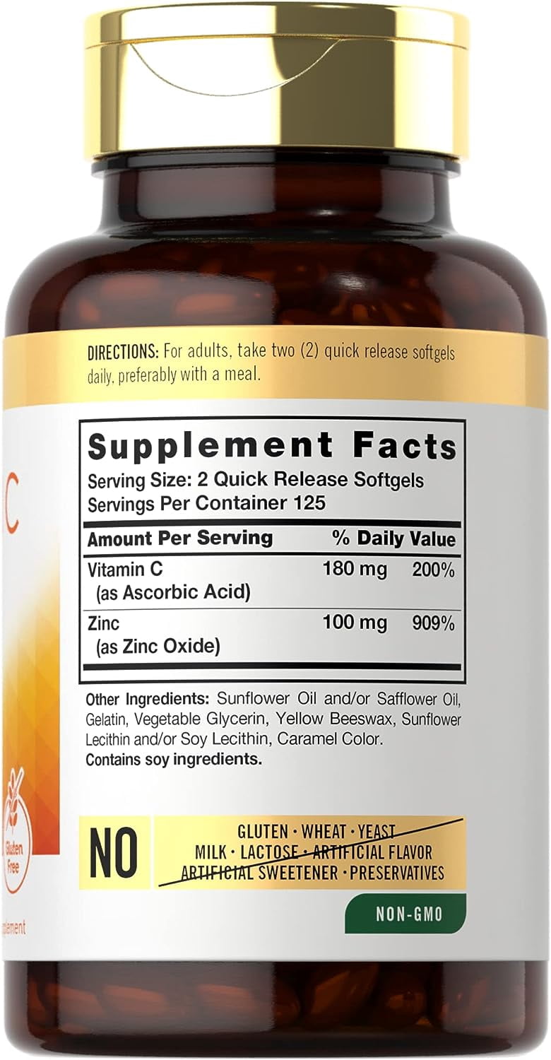Vitamin C with Zinc | 280mg | 250 Softgels | Value Size | by Carlyle
