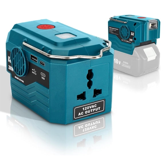 200W Power Inverter Generator for Ma*kita 18V Battery, DC 18V to AC 120V/220V Power Adapter Inverter with USB&Type-C Port