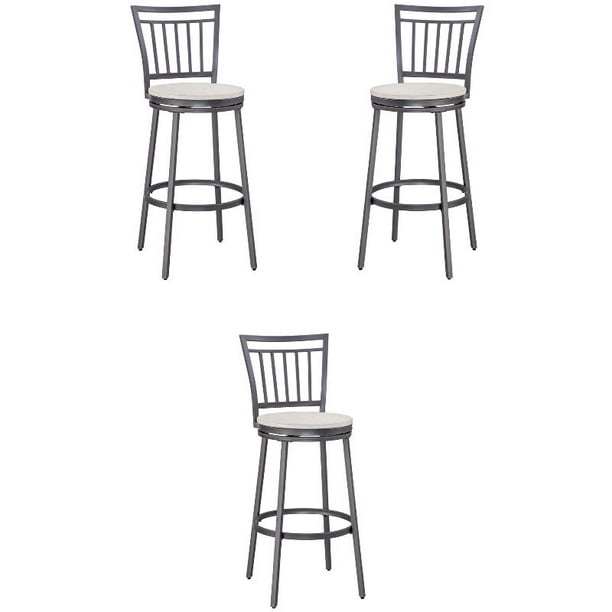 Home Square Metal Swivel Bar Stool in Gray and Whitewashed Set of 3