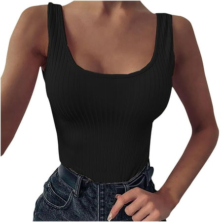 

CYMMPU Women Clothing Women s Round Neck Tank Slim Fit Crop Tops Summer Shirts Cami Solid Cropped Tank Sexy Bustier Streetwear Sleeveless Black
