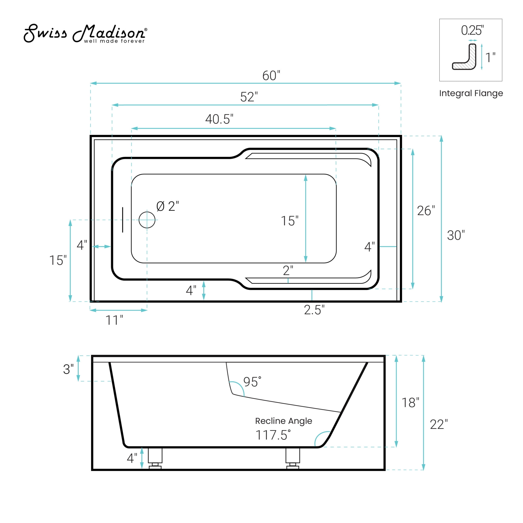 Voltaire 60 x 30 Skirted Left Drain Soaking Apron Bathtub in Matte Black with Integrated Overflow and Armrest, Drain Included