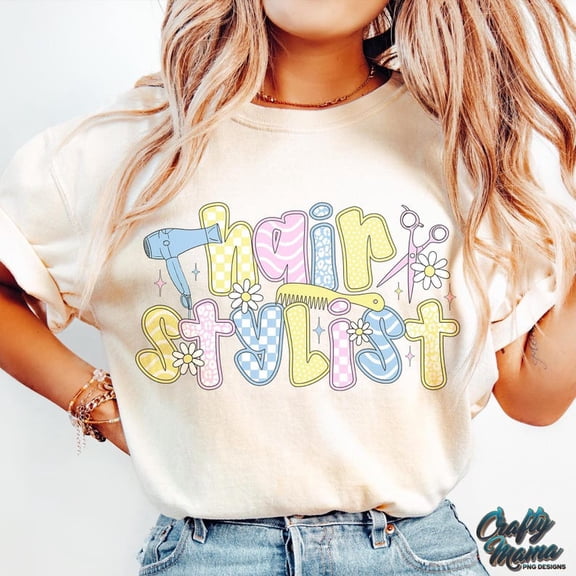 Checkered Hair Stylist T-Shirt, Preppy Coquette Stylist Shirt, Trendy Retro Hairdresser Tee, Boho Floral Salon Shirt