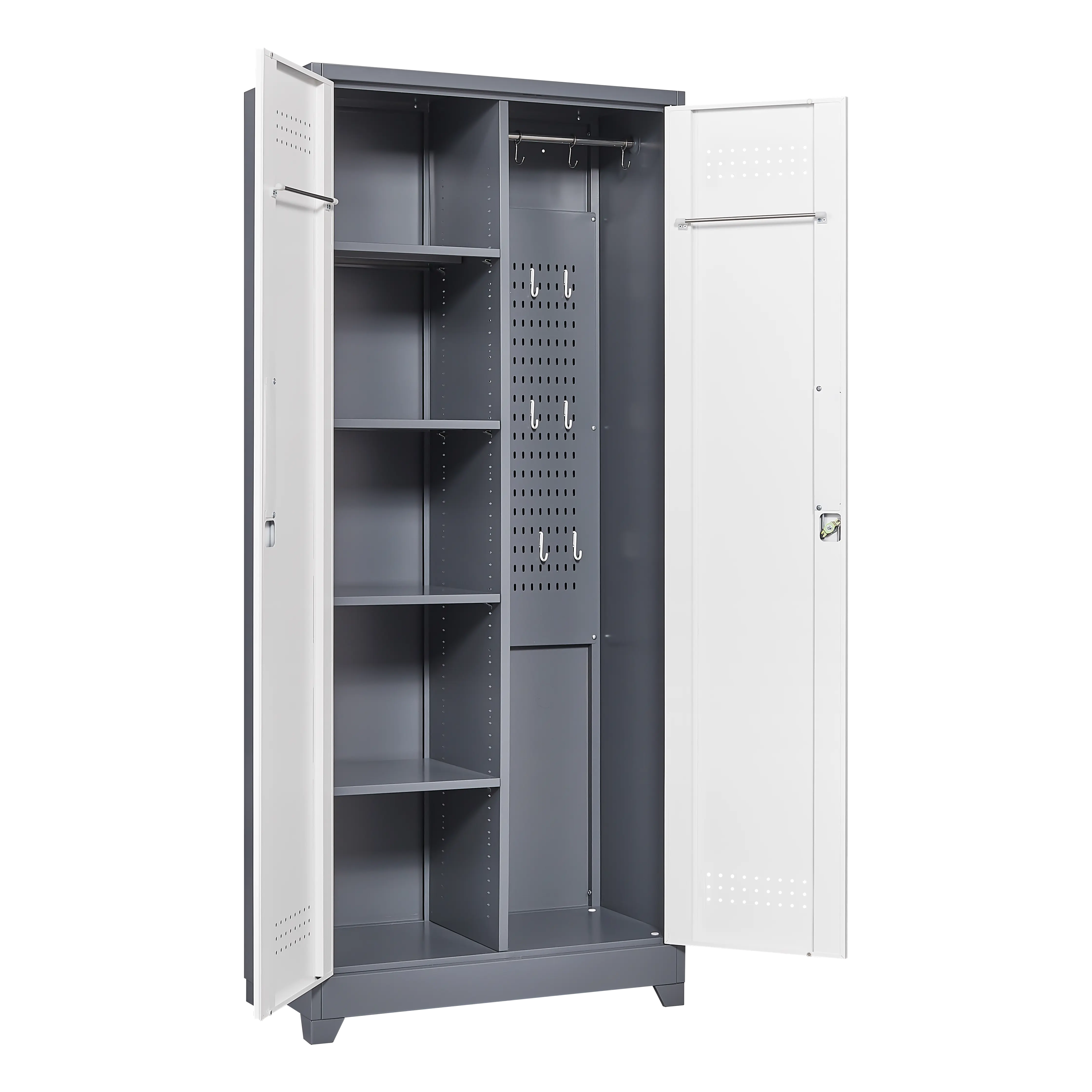 Aukfa 72" Metal Garage Storage Cabinets, Lockable Broom Closet Storage Cabinet with Shelves for Basement/Office/Laundry Room, White