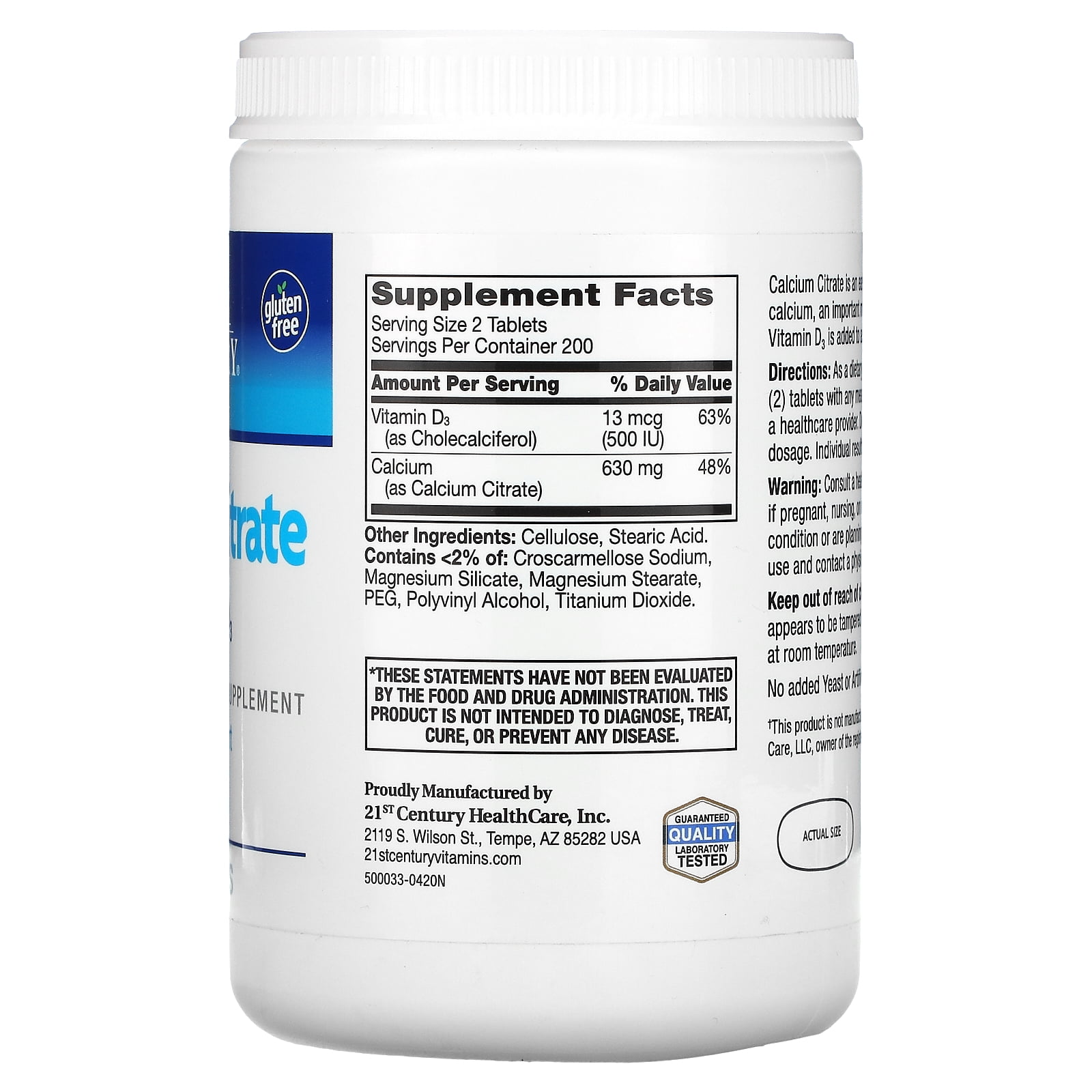 21st Century Calcium Citrate Plus D3 Maximum Tablets, 400 Count