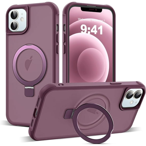 for iPhone 12 Case & iPhone 12 Pro Case with Invisible Magnetic Ring Stand Translucent iPhone 12 & 12 Pro Phone Case 6.1" [Compatible with MagSafe][Great Grip Feeling], Wine Red