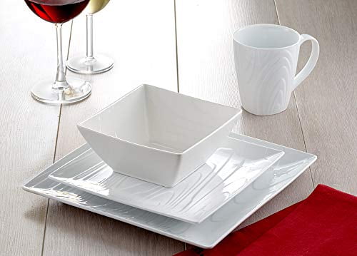 Souelle 32-piece Fine Porcelain Dinnerware Set | Ivory Woodgrain Design –  Microwave and Dishwasher Safe – Service for 8 – Includes Dinner Plates, 