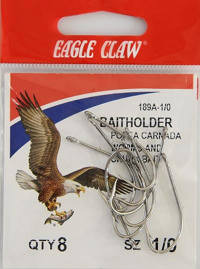 (2 pack) Eagle Claw 189AH-1/0 Baitholder 2-Slice Offset Hook, Nickel, Size 1/0, 8 Pack