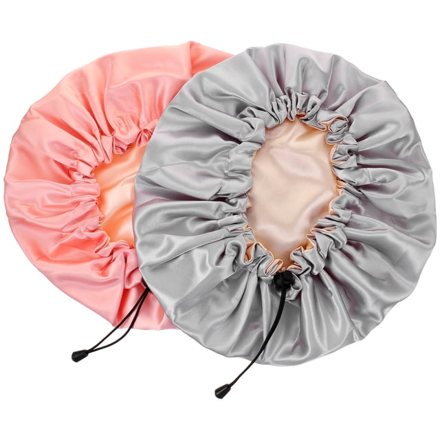 2 Pcs Bonnets de Nuit Double Couche Ajustables Bonnet de Bain en Satin Double pour Femmes